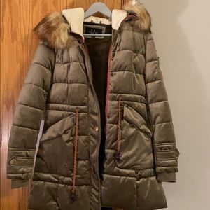 Fur trimmed hooded coat